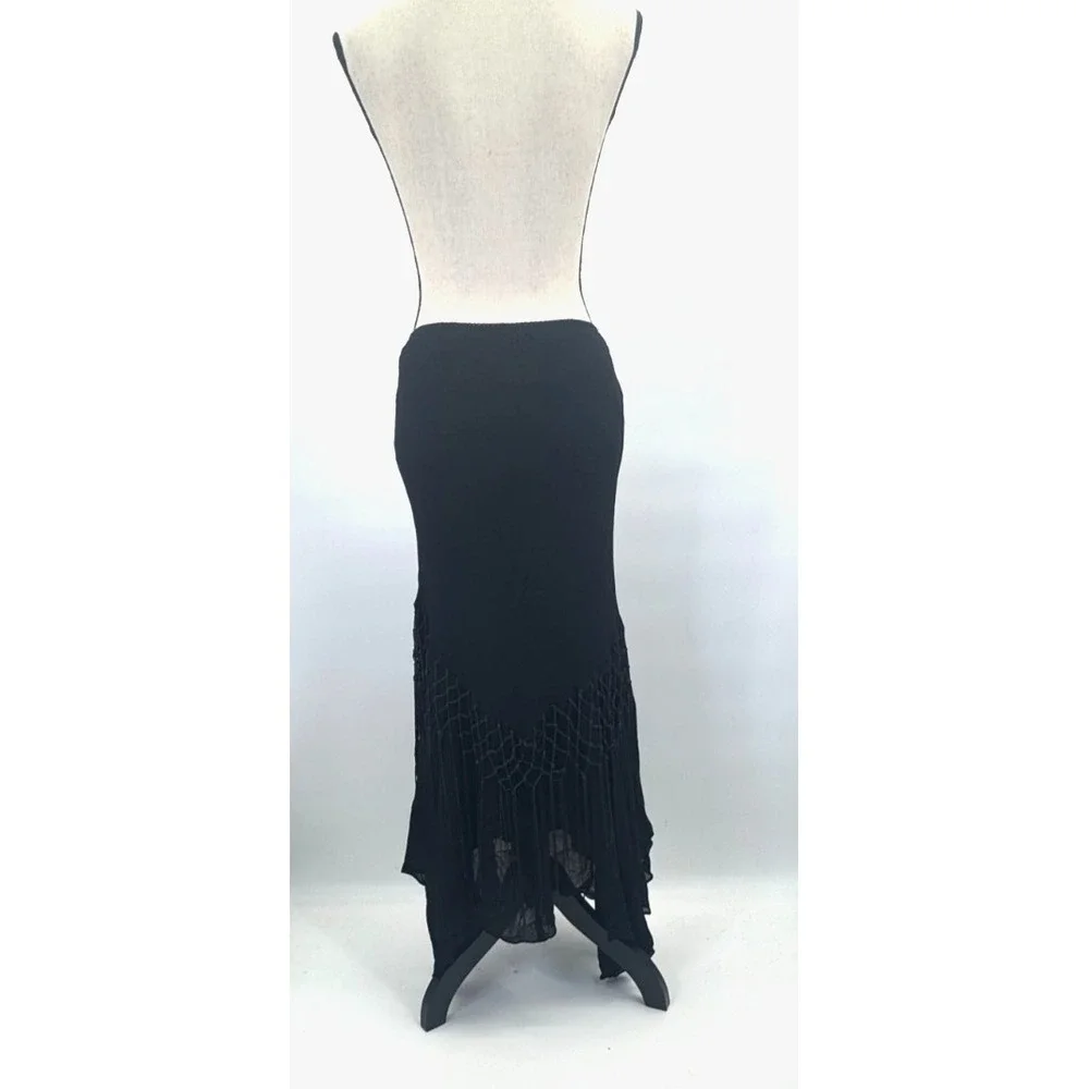 VTG Whimsigoth Dressbarn Lattice Fringe Asymmetrical Maxi Skirt L Dark Cottage